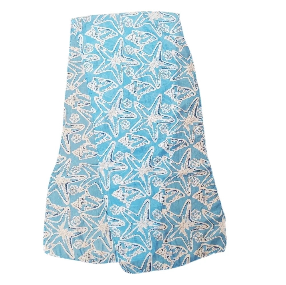 Coastal Blue and White Starfish Scarf. 56